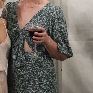 forest green tie-front dress